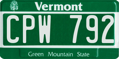 VT license plate CPW792
