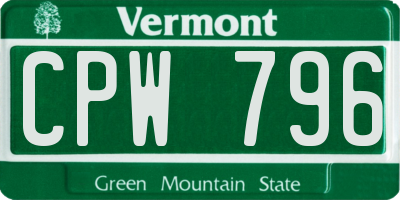 VT license plate CPW796
