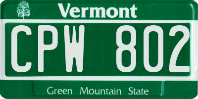 VT license plate CPW802