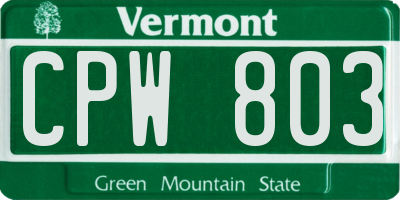 VT license plate CPW803