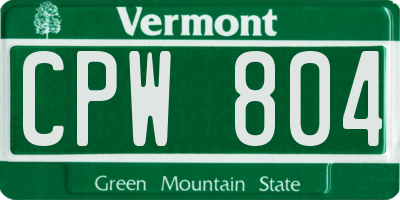 VT license plate CPW804