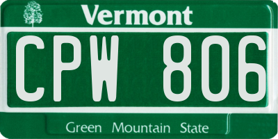 VT license plate CPW806