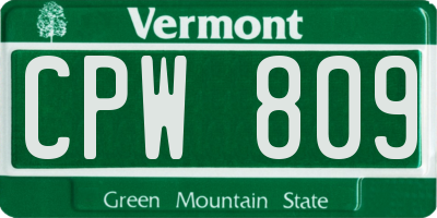 VT license plate CPW809