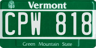 VT license plate CPW818