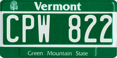 VT license plate CPW822