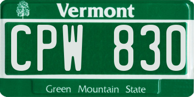 VT license plate CPW830