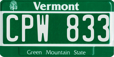 VT license plate CPW833