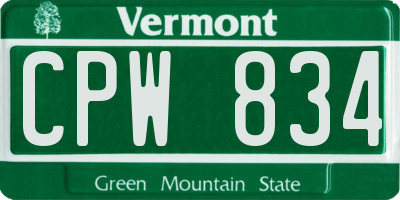 VT license plate CPW834