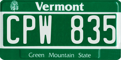VT license plate CPW835