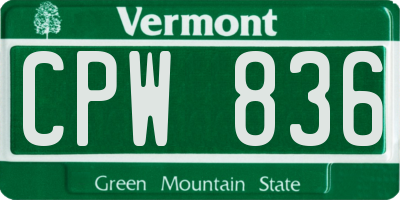 VT license plate CPW836