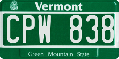 VT license plate CPW838