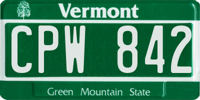 VT license plate CPW842