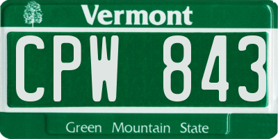 VT license plate CPW843
