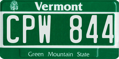 VT license plate CPW844
