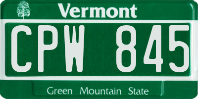 VT license plate CPW845