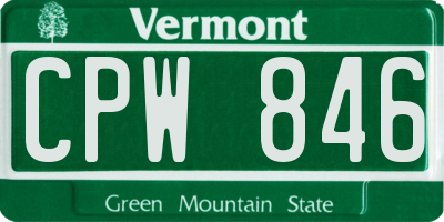VT license plate CPW846