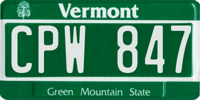 VT license plate CPW847