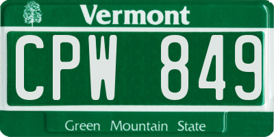 VT license plate CPW849
