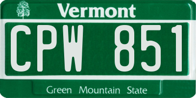 VT license plate CPW851