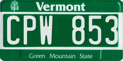 VT license plate CPW853