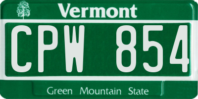 VT license plate CPW854