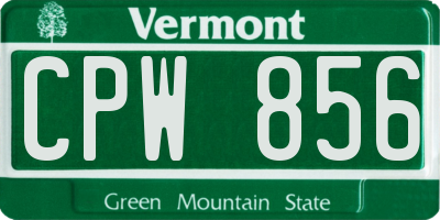 VT license plate CPW856