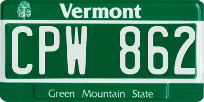 VT license plate CPW862