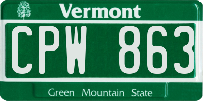 VT license plate CPW863