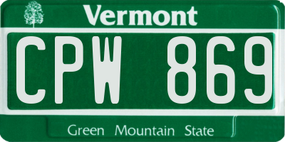 VT license plate CPW869
