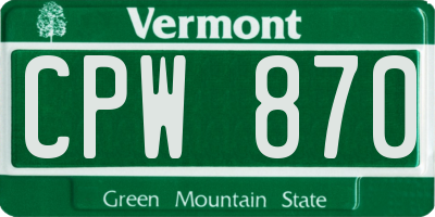 VT license plate CPW870