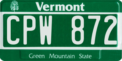 VT license plate CPW872
