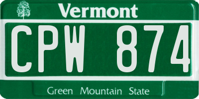 VT license plate CPW874
