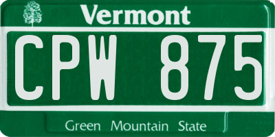 VT license plate CPW875