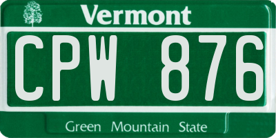 VT license plate CPW876