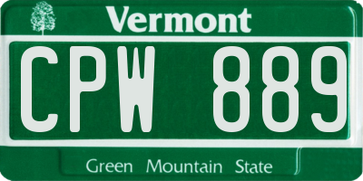 VT license plate CPW889