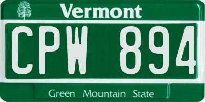 VT license plate CPW894