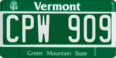 VT license plate CPW909