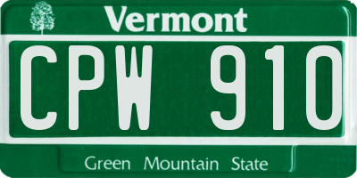 VT license plate CPW910