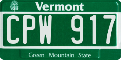 VT license plate CPW917