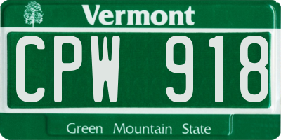 VT license plate CPW918