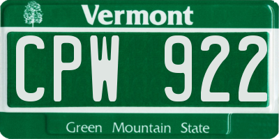 VT license plate CPW922
