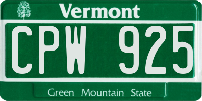 VT license plate CPW925