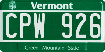 VT license plate CPW926