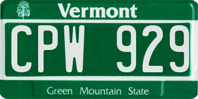 VT license plate CPW929