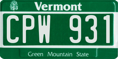 VT license plate CPW931
