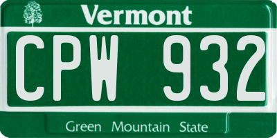VT license plate CPW932
