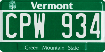 VT license plate CPW934