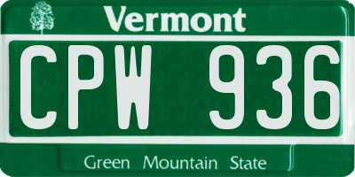VT license plate CPW936
