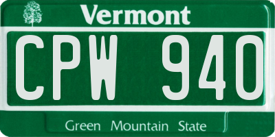 VT license plate CPW940