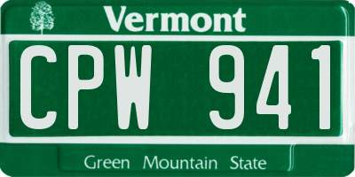 VT license plate CPW941